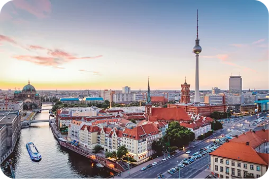 Berlin at dusk, the Spree and the television tower